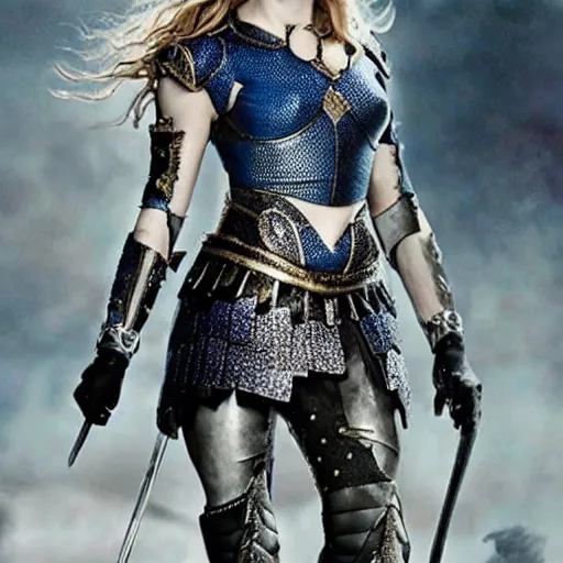 Prompt: natalie dormer as a warrior with sapphire encrusted armour