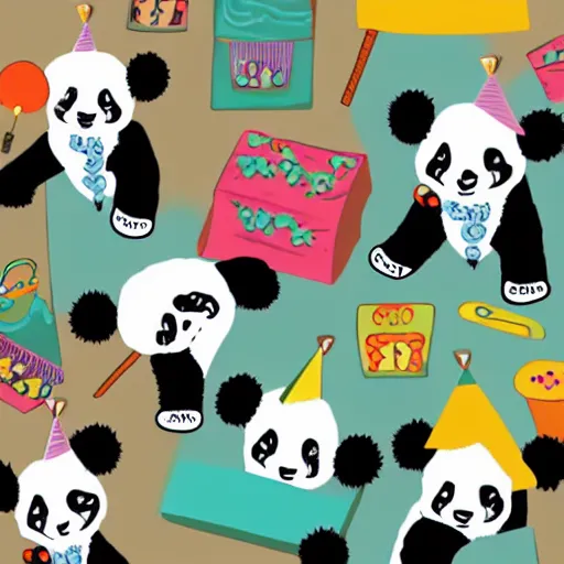 Prompt: illustration of panda bear birthday