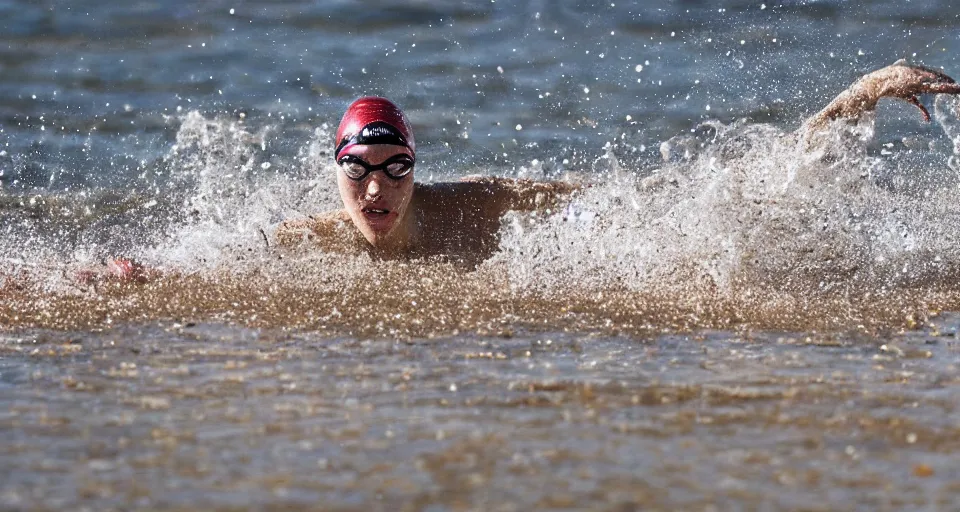 Prompt: championship swimming in sand instead of water, extremely coherent, motion blur