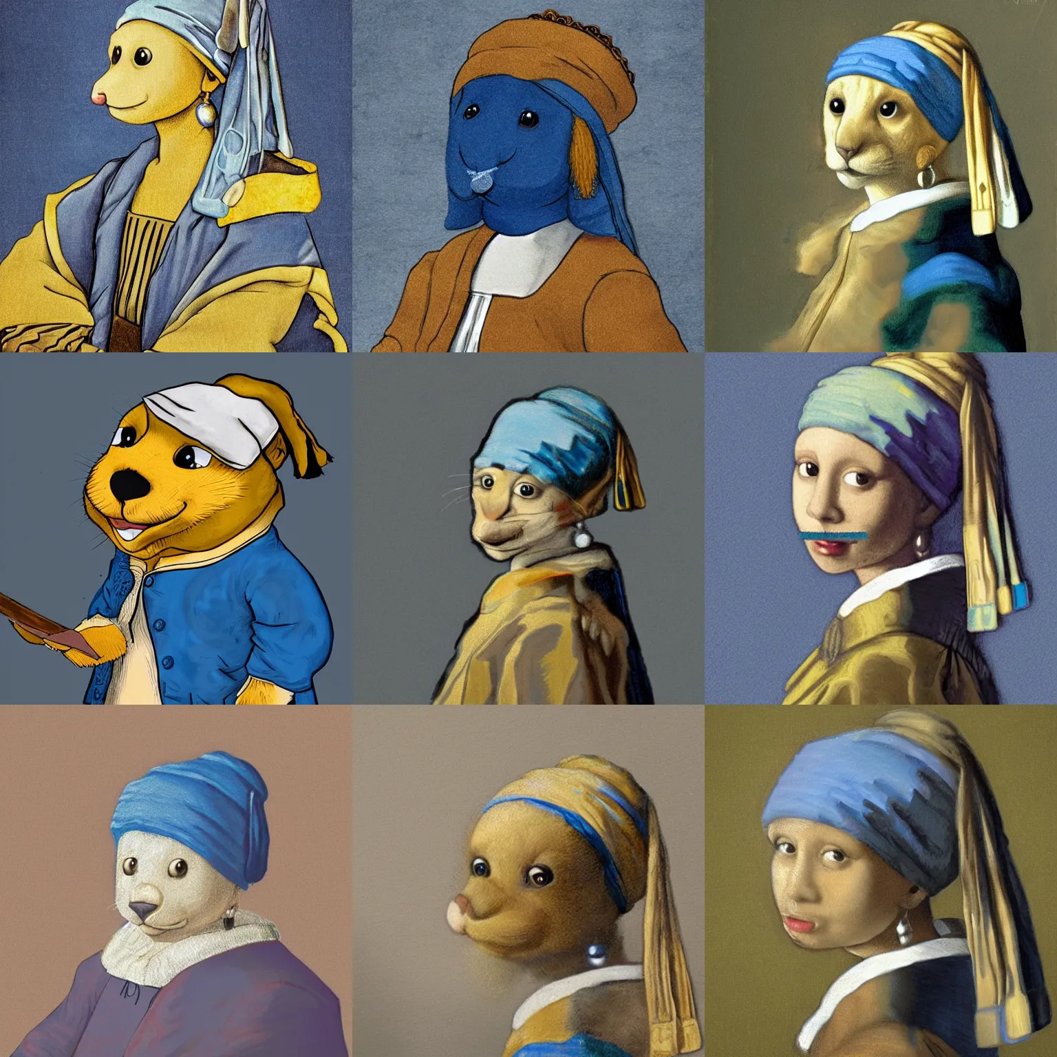 Prompt: beautiful illustration of Anthropomorphic blue golang Gopher with a Pearl Earring