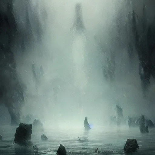 Image similar to a beautiful terrifying monster of water and mist. ethereal horror fantasy art by greg rutkowski