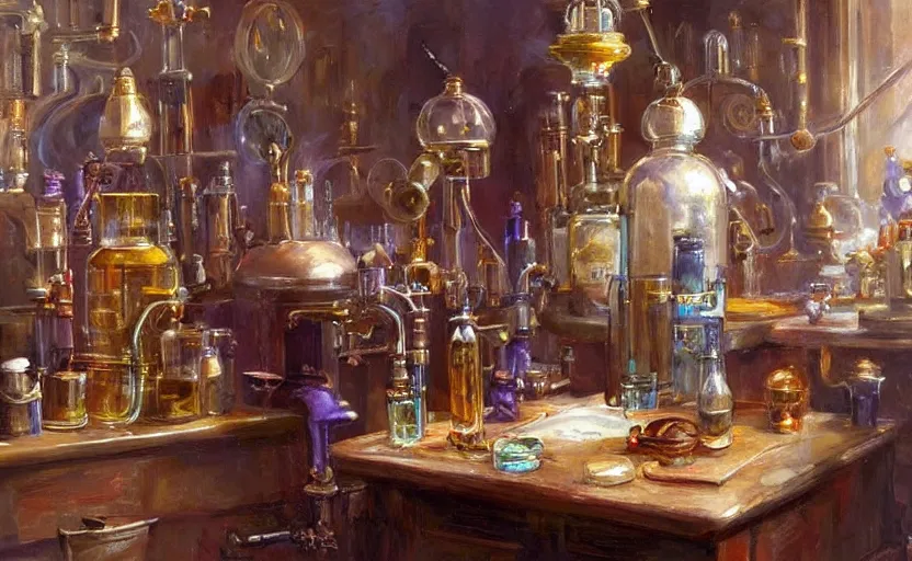 Image similar to Alchemy laboratory. By Konstantin Razumov, highly detailded