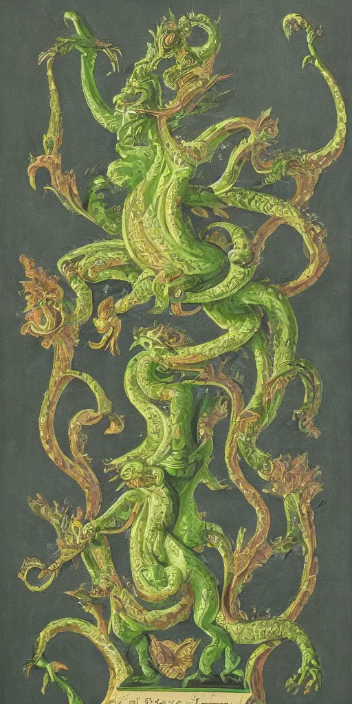 Prompt: award winning rococo painting of a mythological basilisk staring directly at the camera. The basilisk is made of binary numbers glowing green