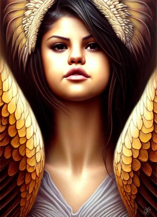 Prompt: selena gomez as an angel, aesthetic, fine art, intricate, elegant, highly detailed, realistic hair, centered, digital painting, art station, conceptual art, soft, sharp focus, illustration, artwork, artgerm, tomasz alen kopera, peter mohrbacher, donato giancola, wlop, boris vallejo