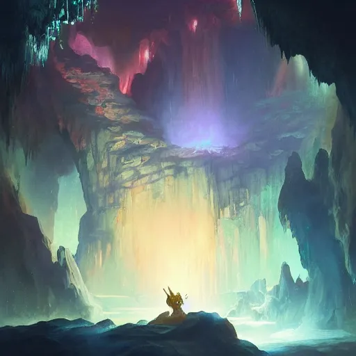 Image similar to a painting of a glowing gem filled cave 4k detailed ross tran gurney frank frazetta skeeva gal barkan matayosi high fantasy concept key art