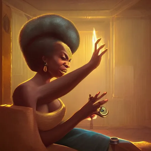 Image similar to Highly detailed portrait of a nina simone singing in a speakeasy unreal engine, fantasy art by Peter Mohrbacher, red and blue lighting, detailed and intricate environment