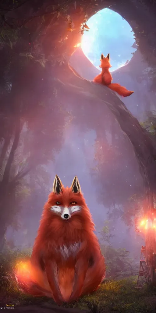 Image similar to The lovely hairy fox, wearing the uniform of the magic school, is surrounded by a huge luminous magic array, fluffy, photorealistic, soft lighting, unreal engine