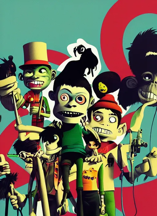 Image similar to gorillaz, official art by jamie hewlett, press shot, phase 2, wallpaper