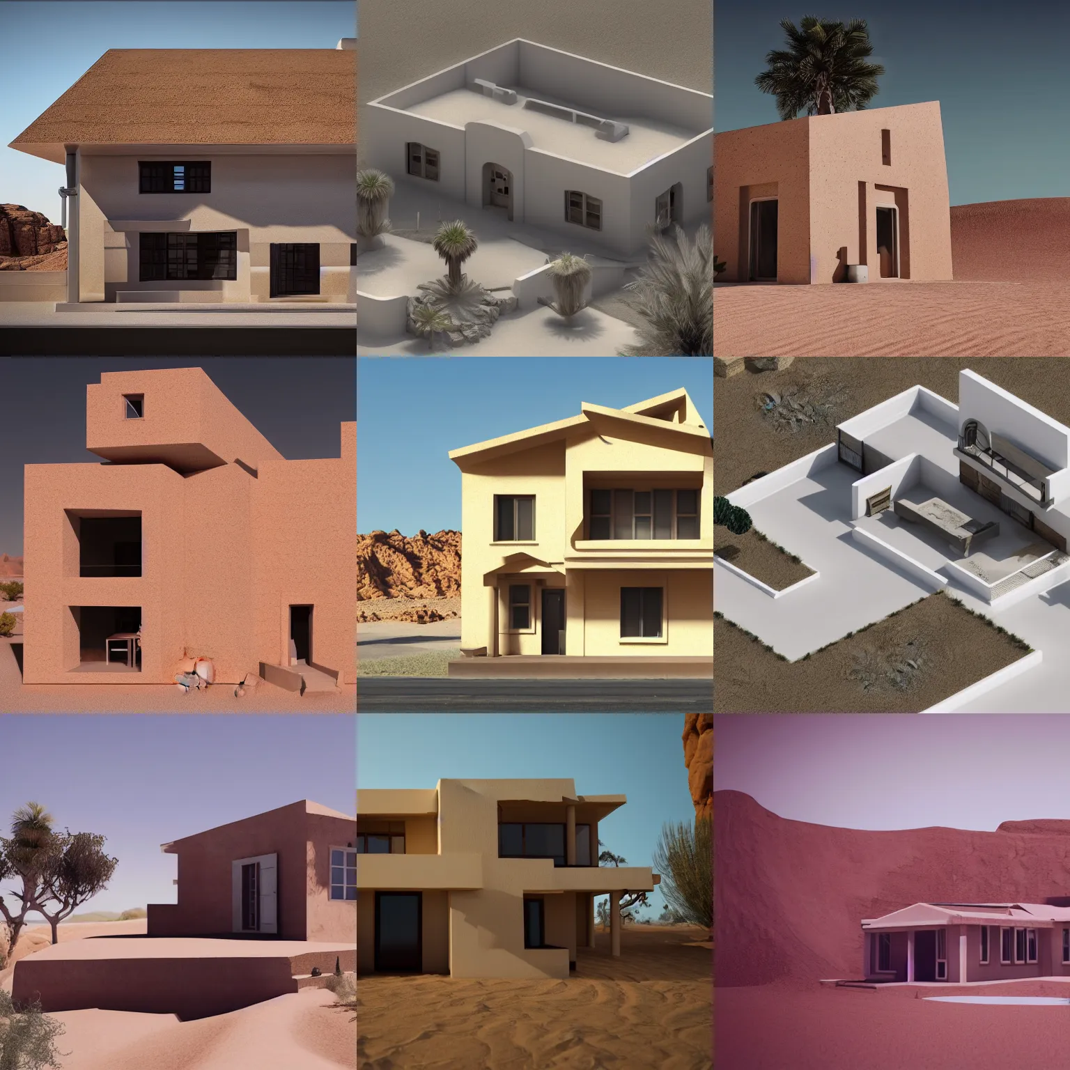 Prompt: sandstone house in the desert sun, octane render, ambient occlusion