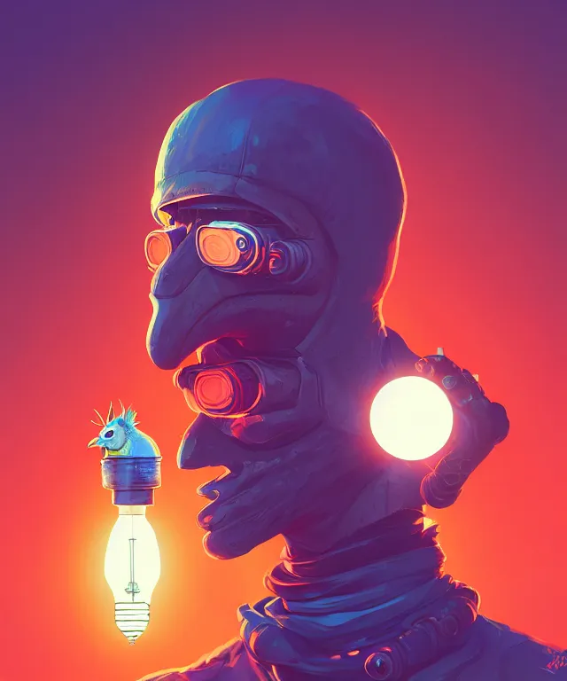 Image similar to a portrait of a cyberpunk chicken holding a light bulb, fantasy, elegant, digital painting, artstation, concept art, matte, sharp focus, illustration, art by josan gonzalez