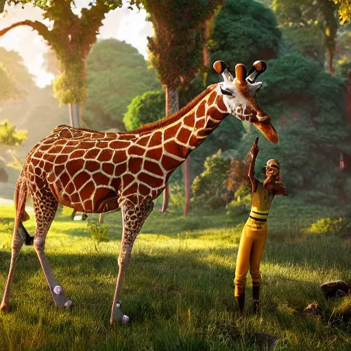 Image similar to morty from rick and morty dressed as a giraffe, highly detailed, octane render, 4 k, unreal engine