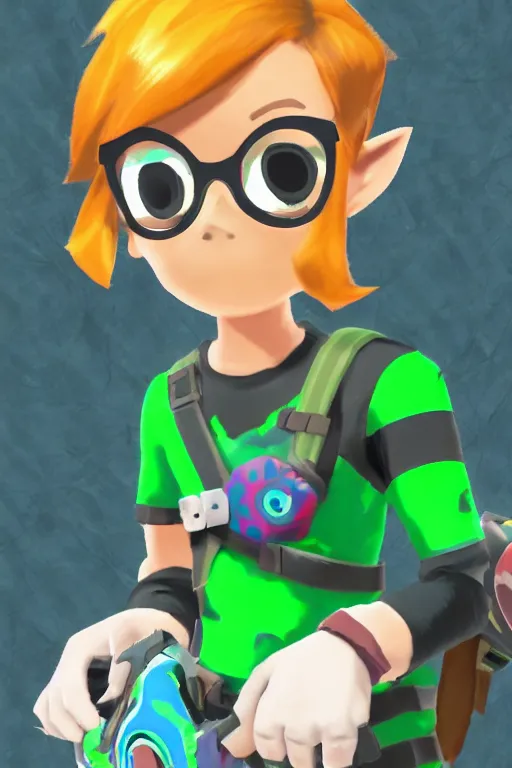 Image similar to an in game portrait of link from splatoon 2, splatoon 2 art style.