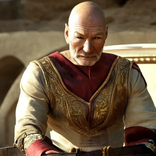 Image similar to patrick stewart in ben hur, 4 k hd film still