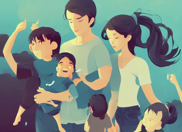 Prompt: a family. a mother, a father, and two children. clean cel shaded vector art. shutterstock. behance hd by lois van baarle, artgerm, helen huang, by makoto shinkai and ilya kuvshinov, rossdraws, illustration, art by ilya kuvshinov