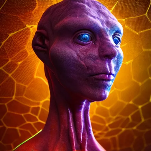 Prompt: a beautiful portrait of a mycelium alien, vivid colours, rendered in blender, by piter pol rubens