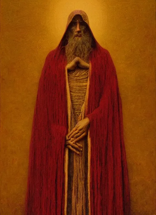 Image similar to portrait of a pagan cultist in fancy robes with a lot of gold by beksinski