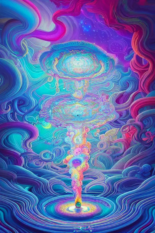 Image similar to flowing colorful prismatic liquid clouds opening portal to another dimension, dmt, psilocybin, lsd, detailed, intricate, elegant, highly detailed, digital painting, artstation, concept art, smooth, sharp focus, illustration, art by hana yata, and artem demura and beeple, octane render, unreal engine, 8 k