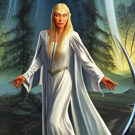Prompt: galadriel in gta v, cover art by stephen bliss, boxart, loading screen