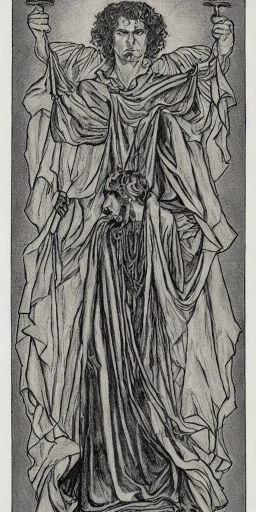 Prompt: justice tarot card by austin osman spare