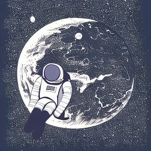 Image similar to Ben Lawson illustration of an astronaut drifting in space staring at the earth