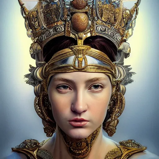 Prompt: hyperrealistic mixed media painting of beautiful goddess Athena, stunning 3d render inspired art by P. Craig Russell and Barry Windsor-Smith, perfect facial symmetry, dim volumetric lighting, 8k octane beautifully detailed render, post-processing, portrait, extremely hyper-detailed, intricate, epic composition, brown eyes, cinematic lighting, masterpiece, trending on artstation, very very detailed, masterpiece, stunning