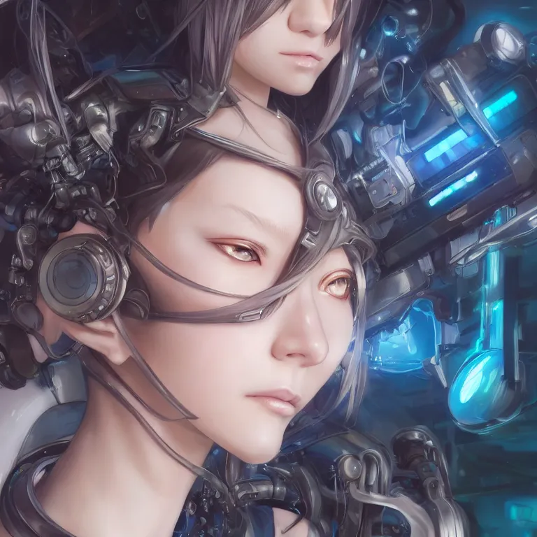 Image similar to a realistic detailed beautiful portrait of a cybernetic anime catgirl, cyberpunk concept art, digital art, highly detailed, intricate, sci-fi, sharp focus, Trending on Artstation HQ, deviantart, unreal engine 5, 4K UHD image, hyperrealistic, photorealistic, art by artgerm and greg rutkowski and alphonse mucha