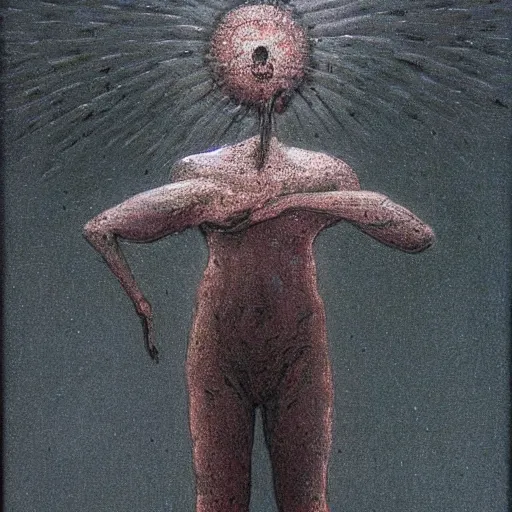 Image similar to yoinky sploinky in the style of beksinski