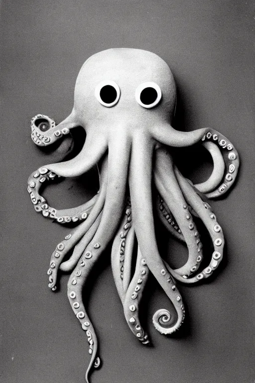 Image similar to anthropomorphic octopus wearing a suit, vintage photograph, sepia