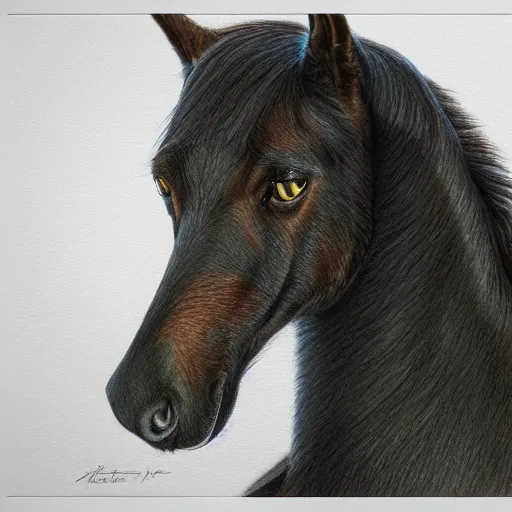 Prompt: finnish kelpie horse, colored pencil art, high quality, artstation, detailed