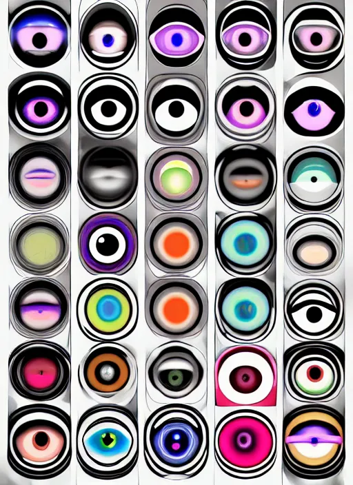 Image similar to diverse eyes!, rotating circle, dot pupils, eyes reflecting eyes, teams, healing, energetic, life, hybrids, thin glowing devices, reflections, vitals visualiser!!, advanced art, art styles mix, from wikipedia, grid of styles, various eye shapes