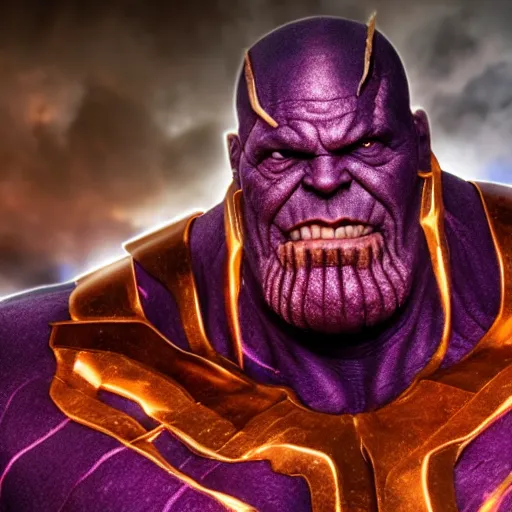 Image similar to Thanos in hell 4K quality photorealism