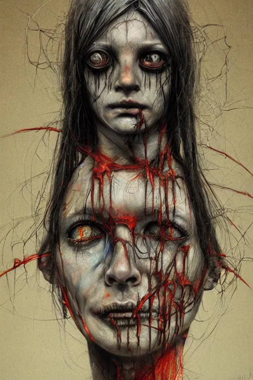 Image similar to surrealism crayon cartoon grunge portrait of a creepy horror nurse girl . intricate artwork. nightmare fuel. terrifying. by zdzisław Beksiński, wlop, dan mumford , trending on artstation, greg rutkowski very coherent symmetrical artwork. cinematic, hyper realism, high detail, octane render, 8k