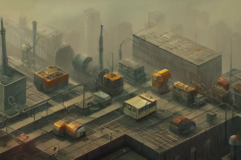 Prompt: isometric soviet industrial rpg game level, digital art, smog, pollution, toxic waste, 3 d render, octane render, volumetrics, by greg rutkowski