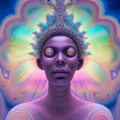 Image similar to obatala the cosmic god sitting in a cabana made of nebula clouds, by Adi granov and afarin sajedi and amanda sage and evgeni gordiets and Agostino Arrivabene in a psychedelic portrait style, ultrarealistic matte painting, volumetric lighting, fractal, extremely symmetrical, highly detailed face, orisha, 8k, hd