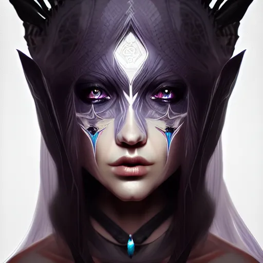 Image similar to dark sorceress full view, symmetrical face, highly detailed, wlop style, artstation, concept art, soft light, sharp focus, illustration, character design