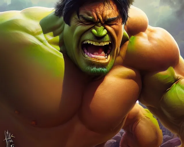 Image similar to photography of hulk hogan as the hulk, deep focus, d & d, fantasy, intricate, elegant, highly detailed, digital painting, artstation, concept art, matte, sharp focus, illustration, hearthstone, art by artgerm and greg rutkowski and alphonse mucha