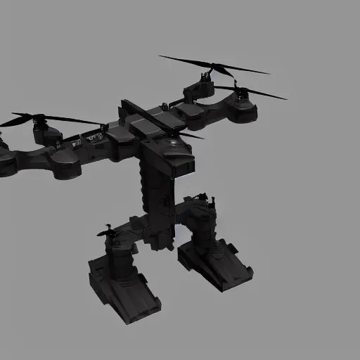 Prompt: brutalist military quadcopter with mounted turret, design concept