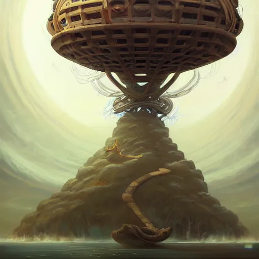 Image similar to Giant Floating Circular Ancient Sacred Calligraphy Structure by Peter Mohrbacher