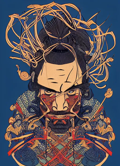 Prompt: Samurai, in the style of Sam Guay and James Jean, flat illustration, trending on artstation