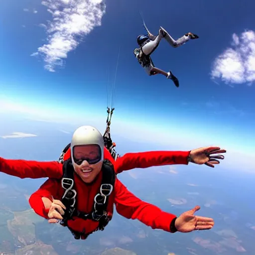 Prompt: skydiving first person perspective