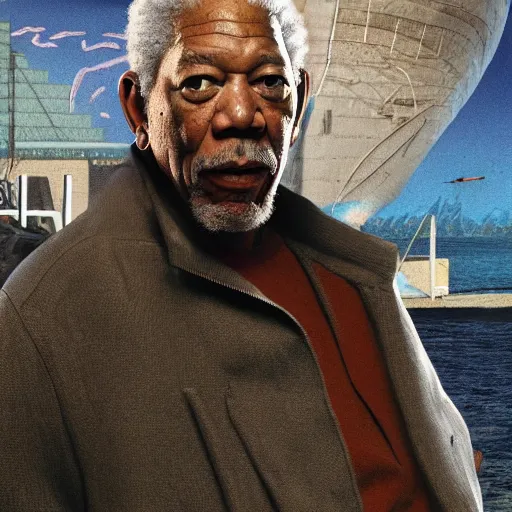 Prompt: morgan freeman in squid game, matte painting