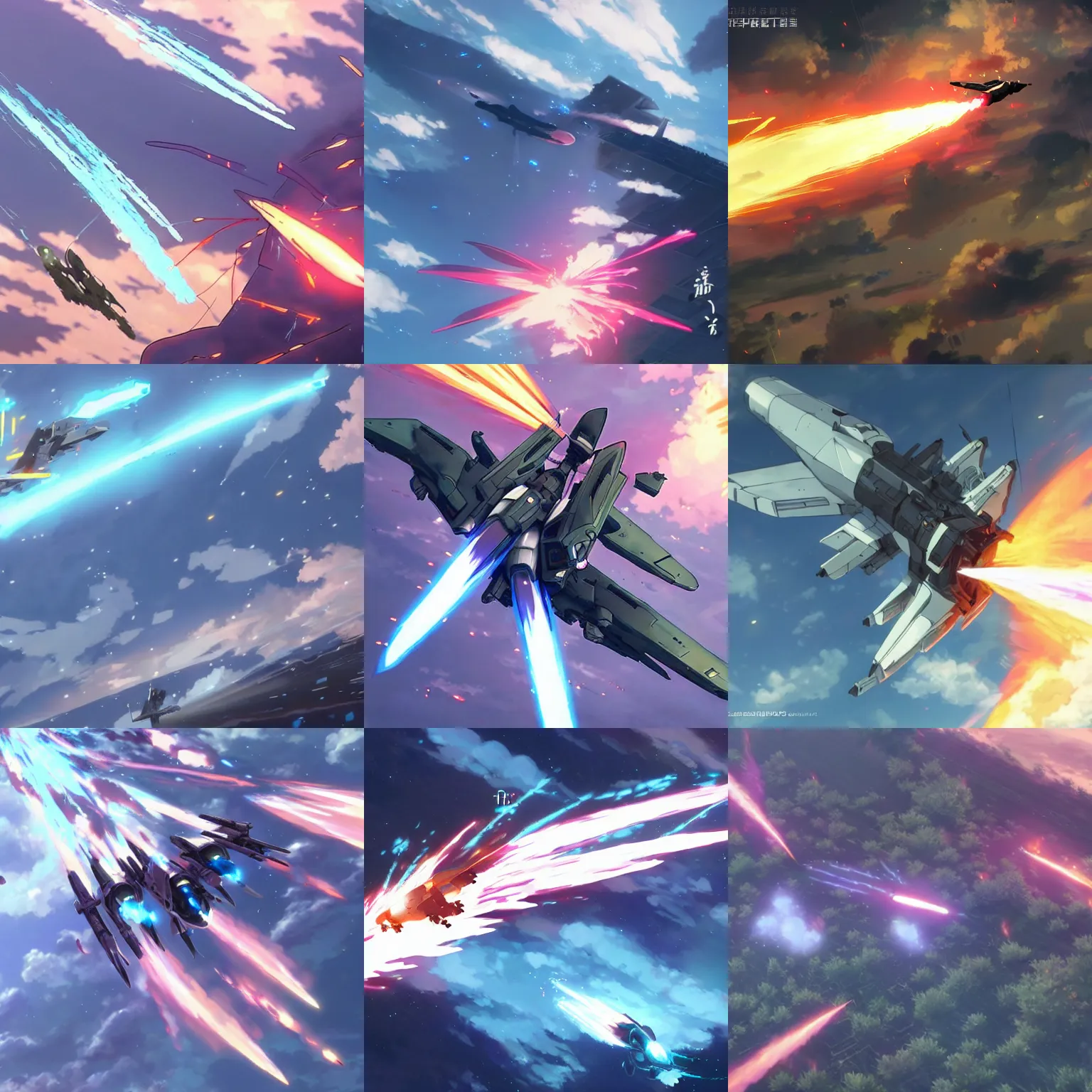 Prompt: world destroyer fire jets mech flying forward by makoto shinkai and hidari and wlop