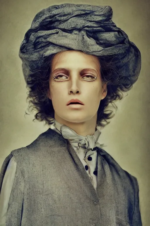 Image similar to hyperrealism close - up fashion portrait by roversi photo from the holy mountain by alejandro jodorowsky in style of francisco goya