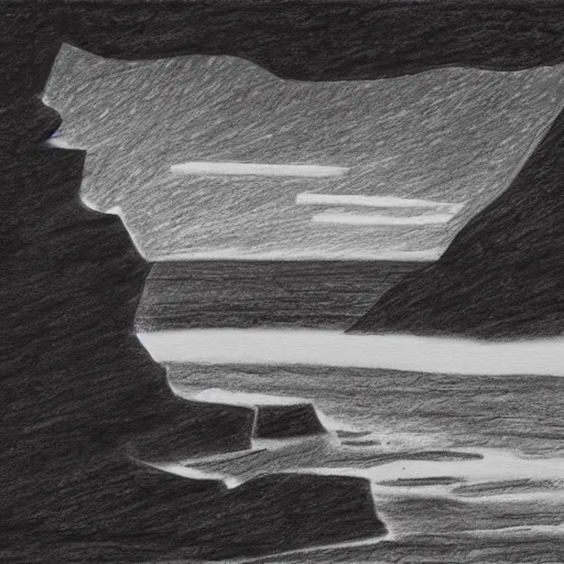 Image similar to black and white comic art of the shores of the bruce peninsula, artstation, pencil sketch
