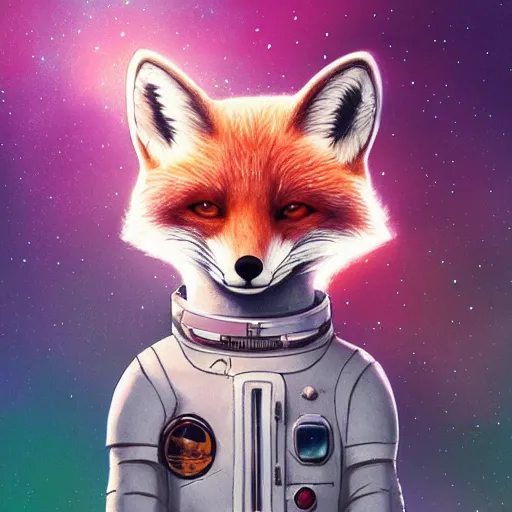 Prompt: beautiful serious astronaut fox by disney concept artists, backlit, moody, intense, intricate, indie studio, fantasy, moody, rim lighting, godly light, vibrant pastel colors, emotional, sketch, fantastical, whimsical, noise, dappled light, stippling