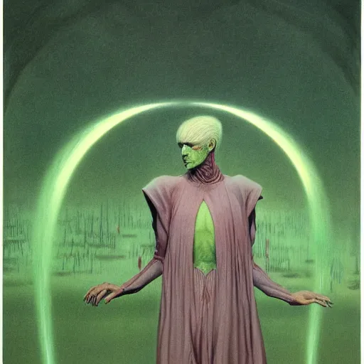 Image similar to dreamer with green clothes by wayne barlowe