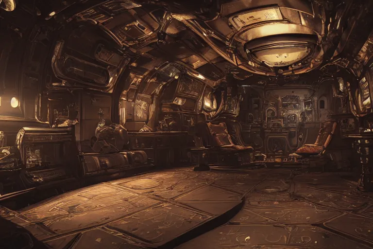 Prompt: baroque steampunk spaceship interior, viewport, commander's deck made of bone, rendered in unreal engine 5, cryengine, arnold and zbrush, epic lighting