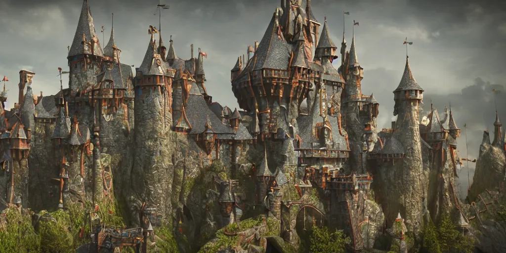 Image similar to a fantasy castle, extremely detailed, Behrens style, unreal 5 render, fantasy digital art, octane render, beautiful composition, trending on artstation, award-winning photograph, masterpiece