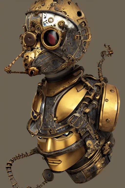 Image similar to steampunk mask minimalist fantasy art robot ninja helmet, global illumination ray tracing hdr fanart arstation by sung choi and eric pfeiffer and gabriel garza and casper konefal chaykin howard and campionpascale and cooke darwyn and davis jack