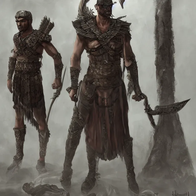 Image similar to concept art of a roman/egyptian mercenary in the style of high fantasy art in the style of dark fantasy art detailed realistic High Resolution HD 8k